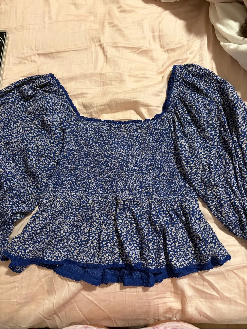 Free People Royal Blue Floral Peplum Blouse